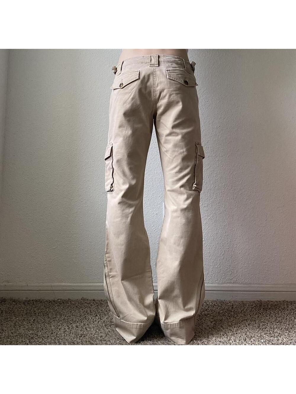 Vintage authentic rare y2k low rise bootcut flare cream khaki cargo pants - Picture 2 of 8